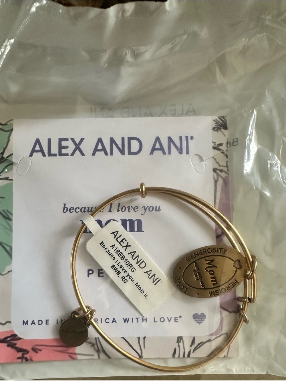 Alex and Ani Gold Mom Engraved Charm Bangle - Picture 2 of 3